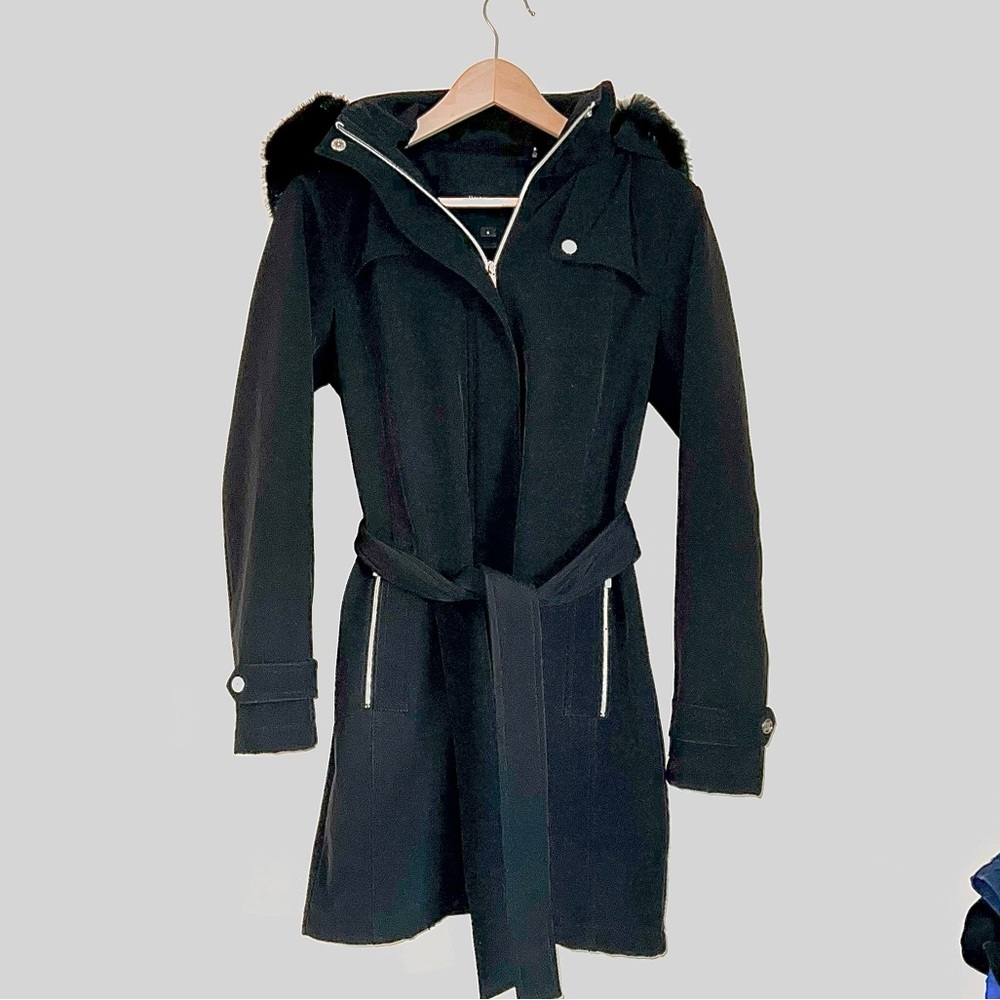 Ivanka Trump Softshell waterproof removable fur winter hoodie size small black